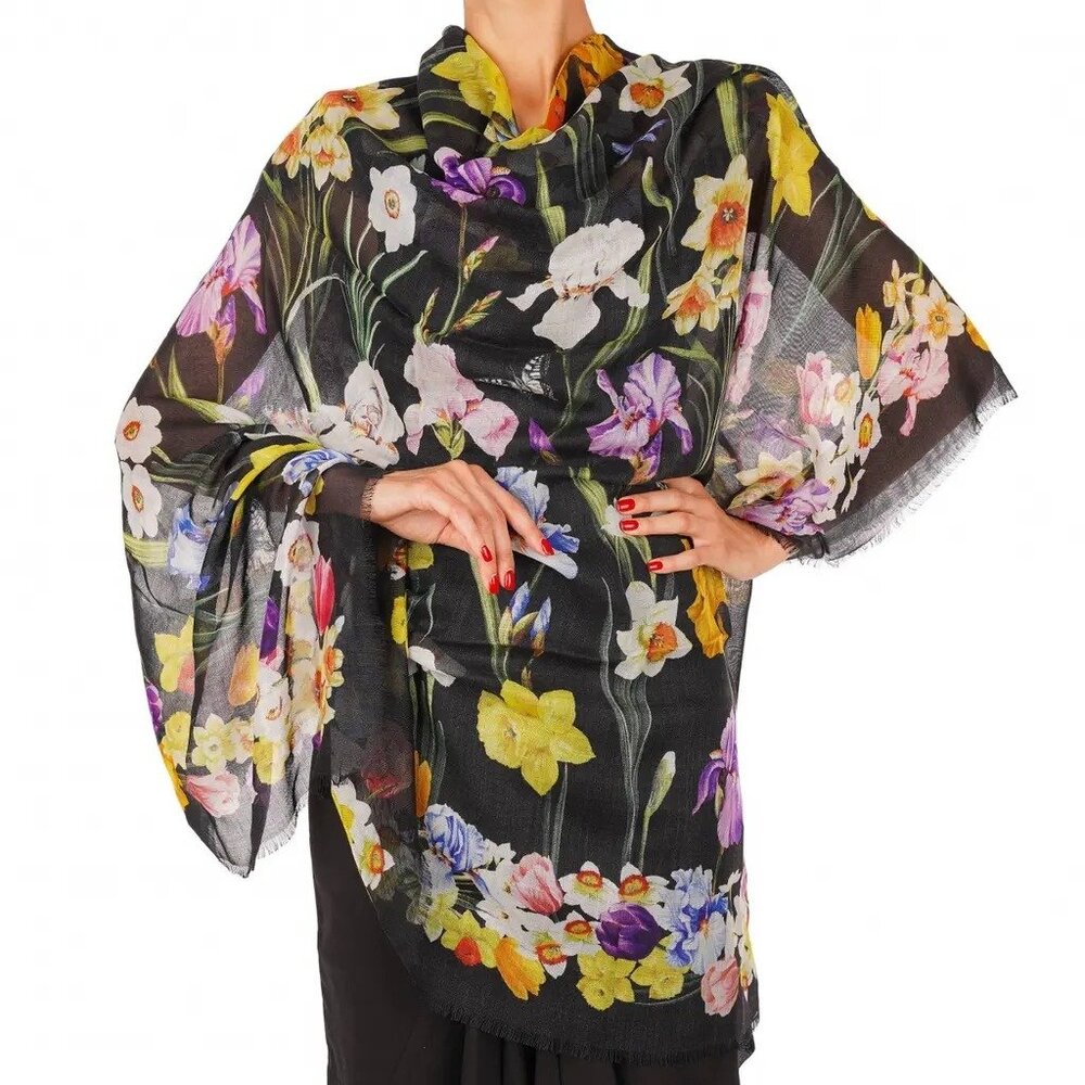 NWT $675 Dolce & Gabbana Floral Silk Scarf Multicolor Size 27"x 53"